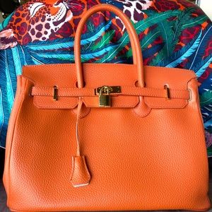 Orange Birkin-style handbag
